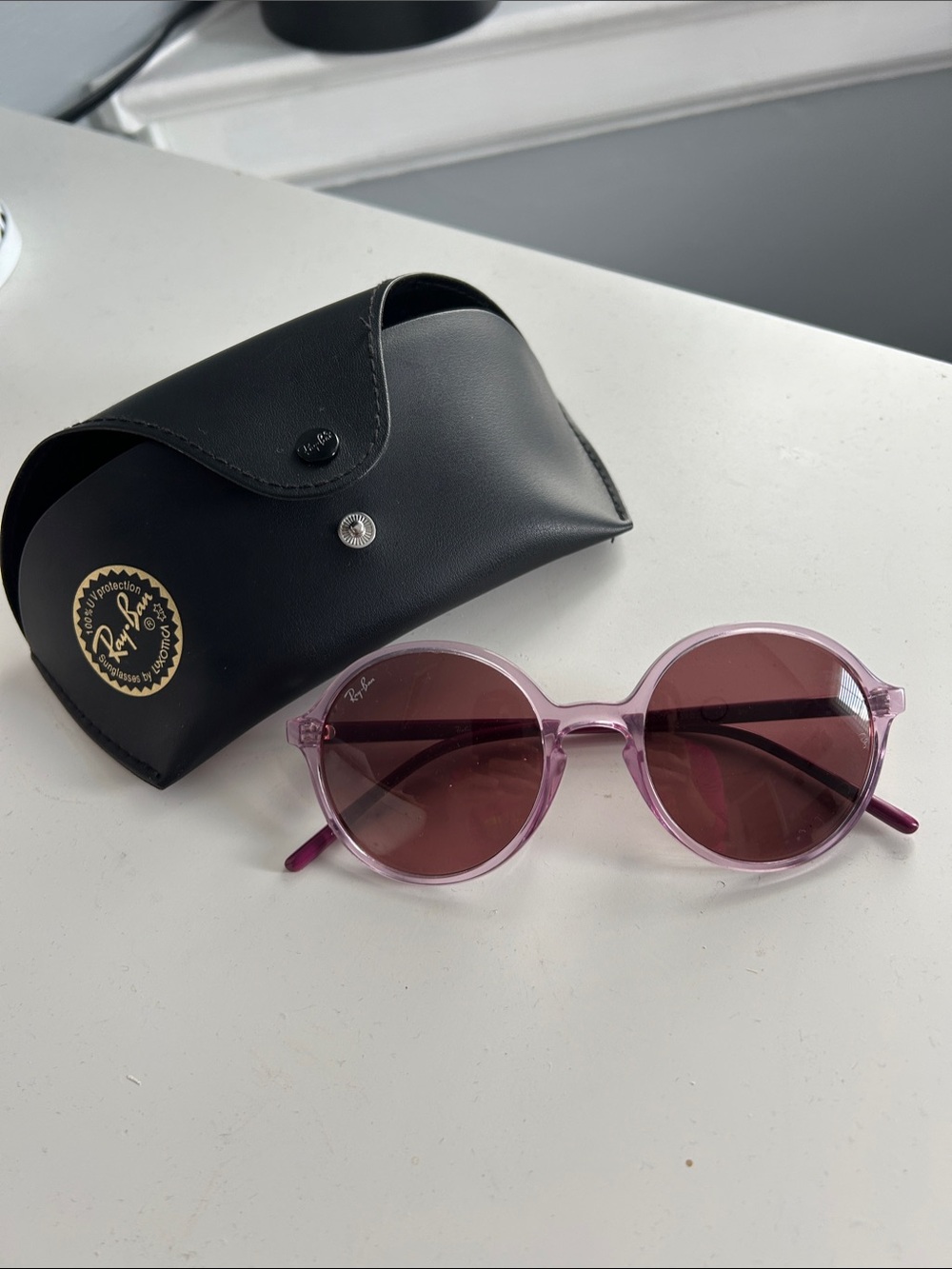 Ray-Ban Women's Translucent Pink Round Sunglasses with Rose Lenses